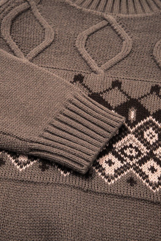 Western Geometric Knit Crew Neck Sweater - Blu Lotus Boutique