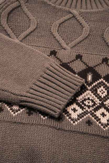 Western Geometric Knit Crew Neck Sweater - Blu Lotus Boutique