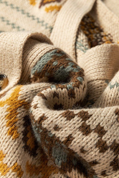 Western Knit Buttoned V - Neck Cardigan Sweater - Blu Lotus Boutique