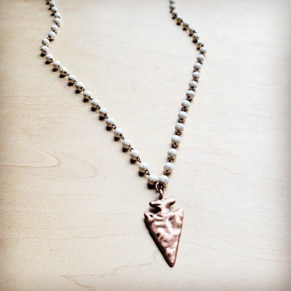 White Turq Beaded Necklace w/ Copper Arrowhead - Blu Lotus Boutique