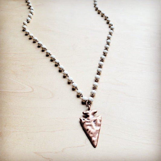 White Turq Beaded Necklace w/ Copper Arrowhead - Blu Lotus Boutique
