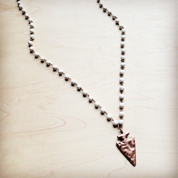 White Turq Beaded Necklace w/ Copper Arrowhead - Blu Lotus Boutique