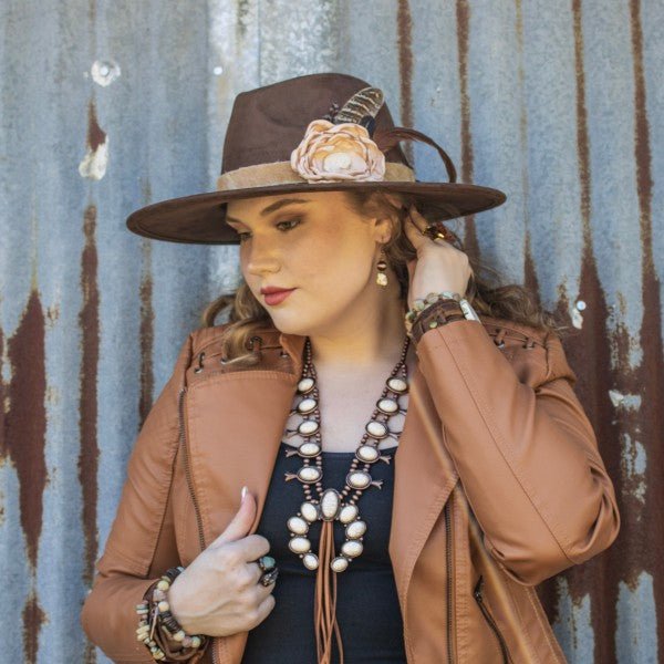 White Turqu Squash Blossom Necklace w/ Tan Tassel - Blu Lotus Boutique