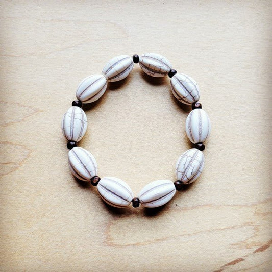 White Turquoise Melon Beaded Stretch Bracelet - Blu Lotus Boutique