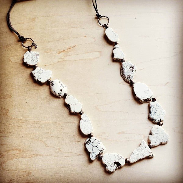White Turquoise Slab Necklace with Leather Closure - Blu Lotus Boutique