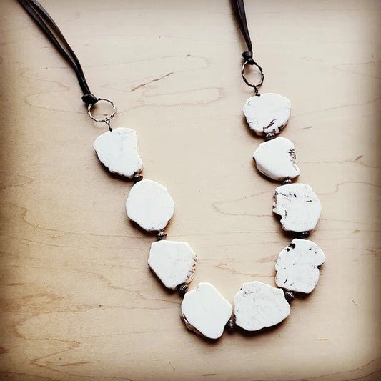 White Turquoise Slab Necklace with Leather Closure - Blu Lotus Boutique