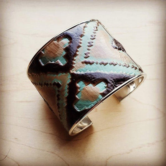 Wide Cuff Bangle in Turquoise Navajo Leather - Blu Lotus Boutique