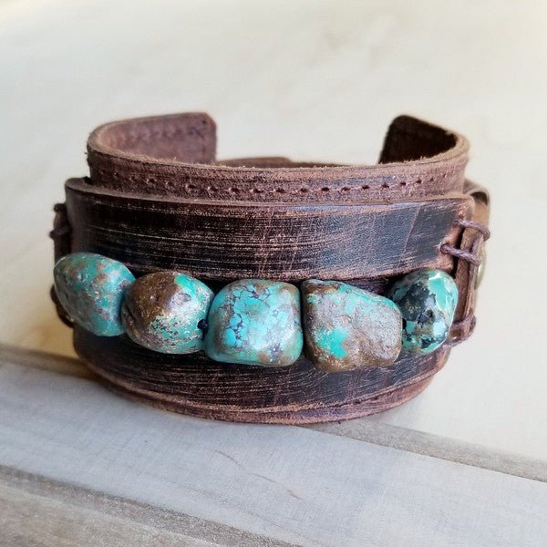 Wide Cuff with African Turquoise Chunks - Blu Lotus Boutique