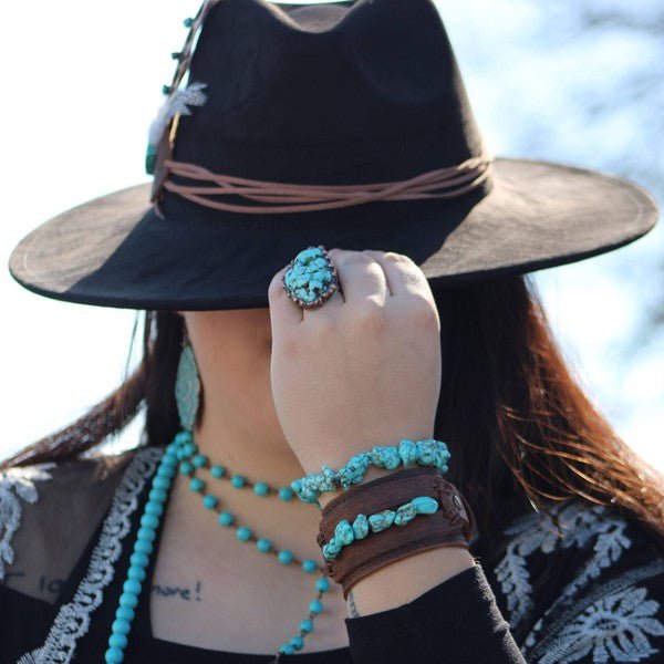 Wide Cuff with African Turquoise Chunks - Blu Lotus Boutique