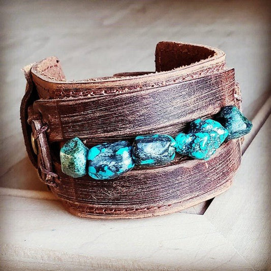Wide Cuff with African Turquoise Chunks - Blu Lotus Boutique