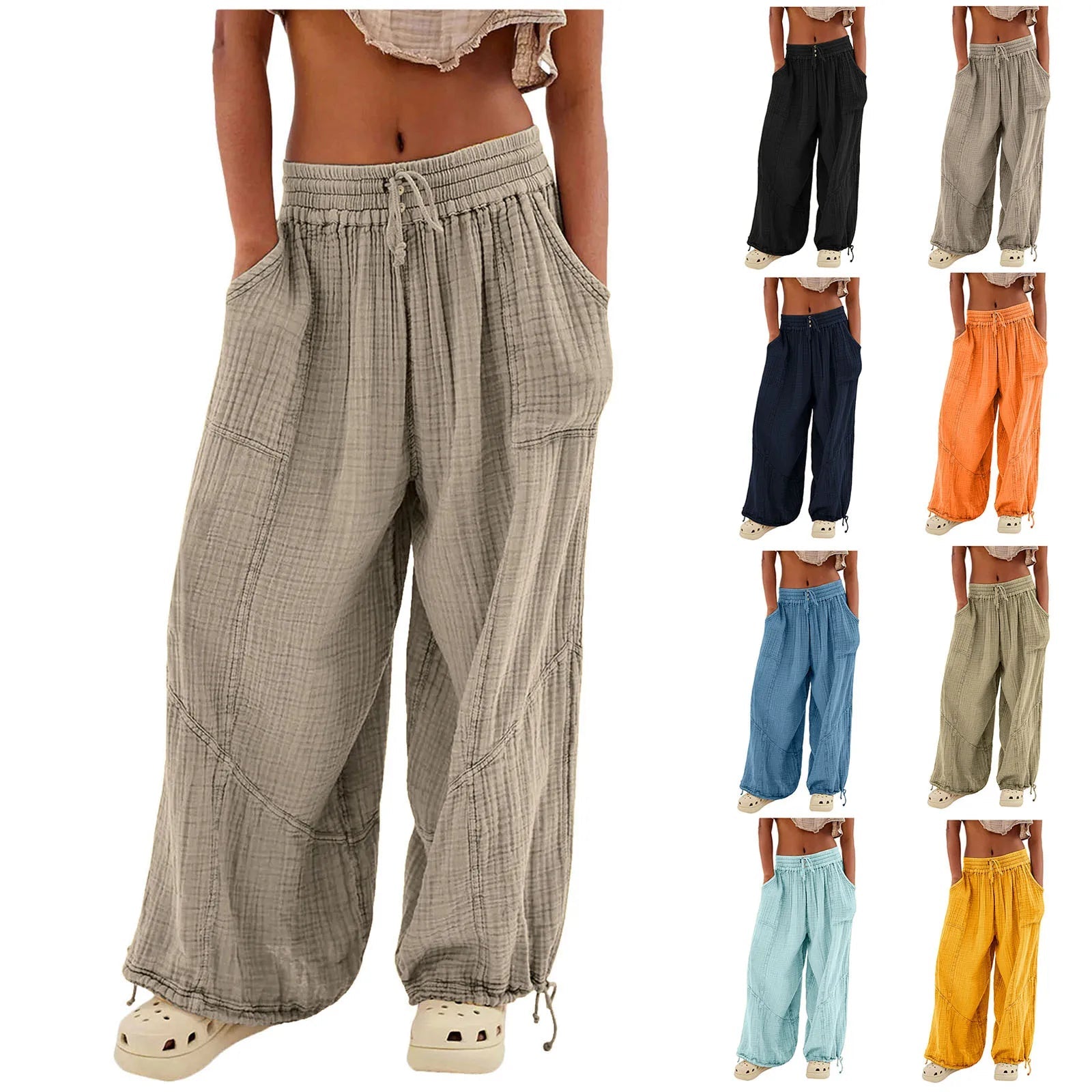 Wide Leg Harem Pants High Waist Button Drawstring - Blu Lotus Boutique