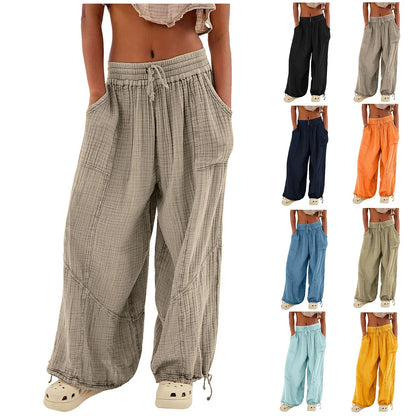 Wide Leg Harem Pants High Waist Button Drawstring - Blu Lotus Boutique