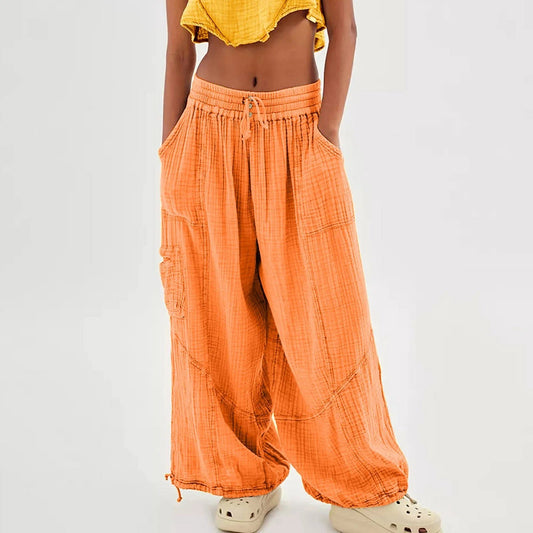 Wide Leg Harem Pants High Waist Button Drawstring - Blu Lotus Boutique
