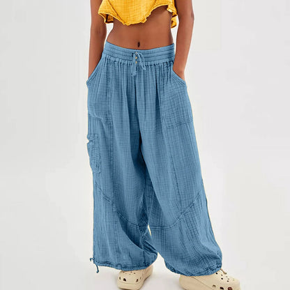 Wide Leg Harem Pants High Waist Button Drawstring - Blu Lotus Boutique