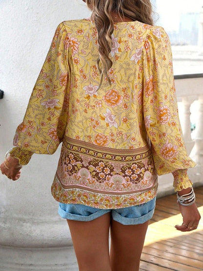 Women's Casual Boho V Neck Top Floral Blouses - Blu Lotus Boutique