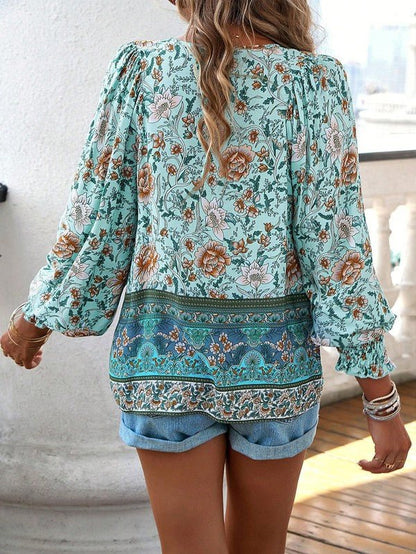 Women's Casual Boho V Neck Top Floral Blouses - Blu Lotus Boutique
