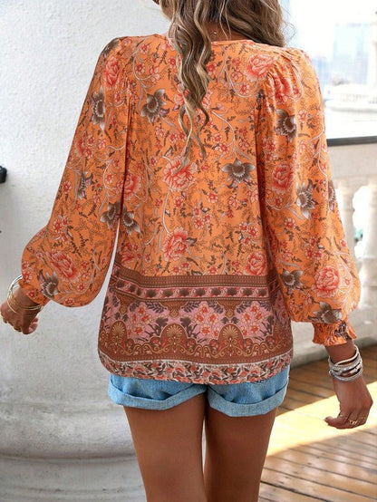 Women's Casual Boho V Neck Top Floral Blouses - Blu Lotus Boutique