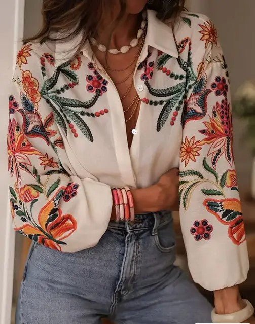 Women's Floral Digital Print Shirt - Blu Lotus Boutique