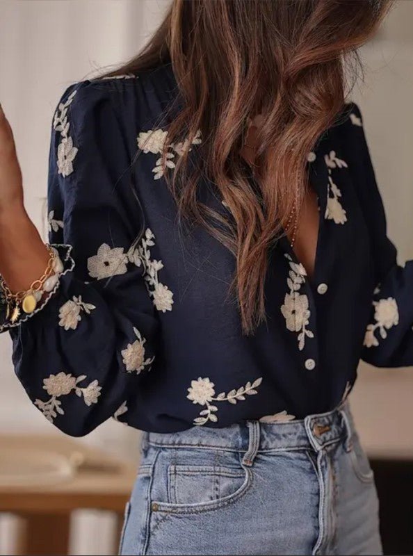 Women's Floral Embroidered Blouse - Blu Lotus Boutique