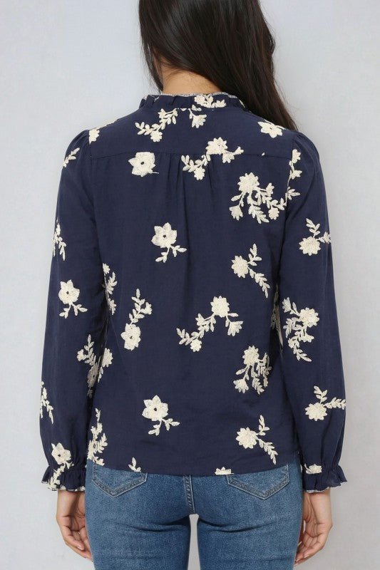 Women's Floral Embroidered Blouse - Blu Lotus Boutique