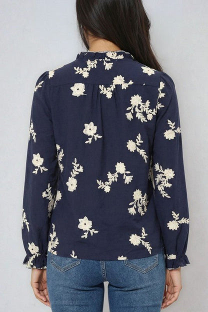 Women's Floral Embroidered Blouse - Blu Lotus Boutique
