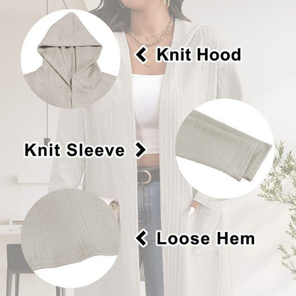 Womens Long Cardigans Cable Knitted Open Front - Blu Lotus Boutique