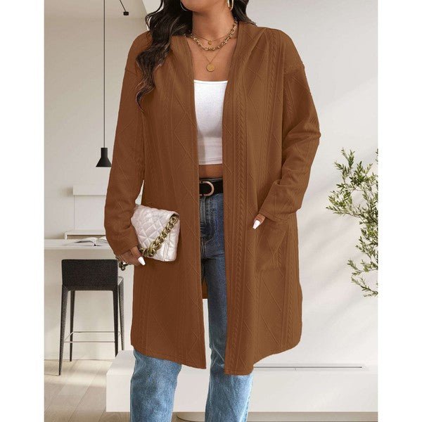 Womens Long Cardigans Cable Knitted Open Front - Blu Lotus Boutique