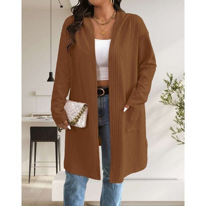 Womens Long Cardigans Cable Knitted Open Front - Blu Lotus Boutique