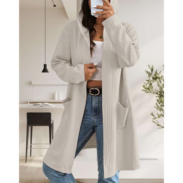 Womens Long Cardigans Cable Knitted Open Front - Blu Lotus Boutique