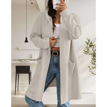 Womens Long Cardigans Cable Knitted Open Front - Blu Lotus Boutique
