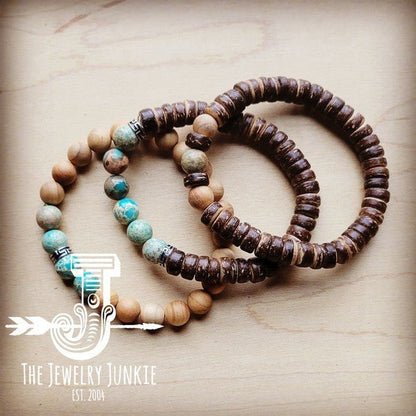 Wood and Imperial Jasper Stretch Bracelet Trio - Blu Lotus Boutique