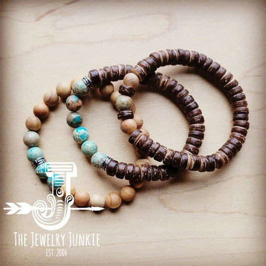 Wood and Imperial Jasper Stretch Bracelet Trio - Blu Lotus Boutique