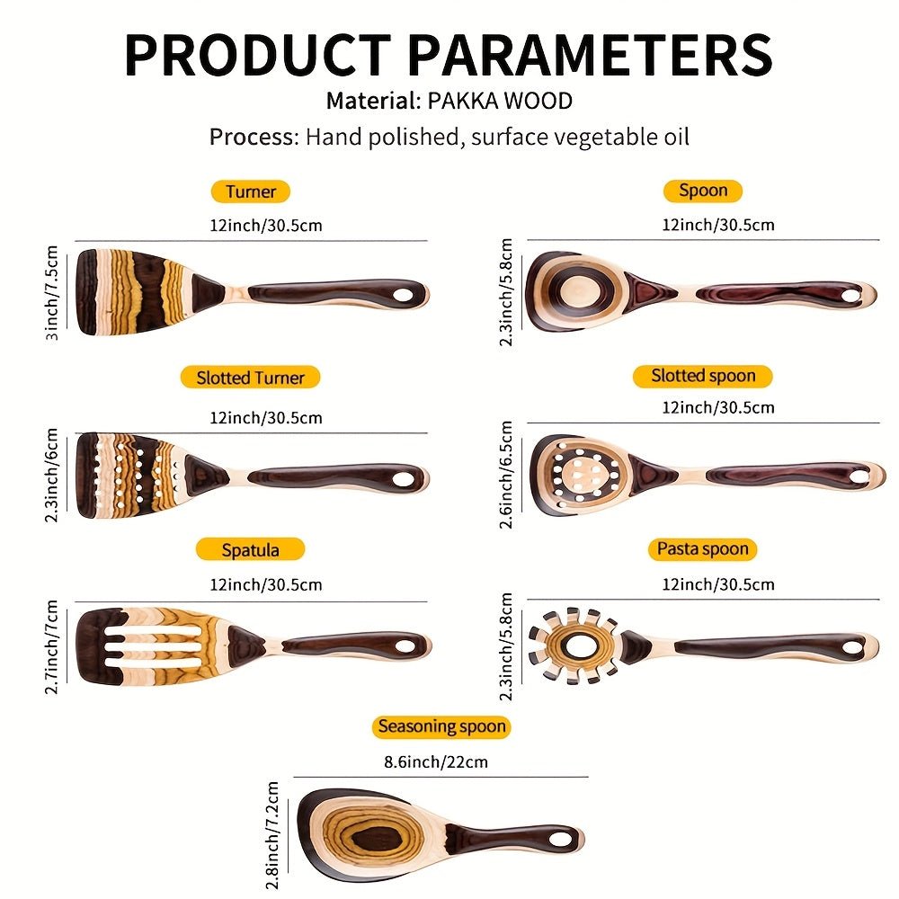 WOSPONFAN 7pc Pakkawood Spurtle Set NonStick Cooking Utensils - Blu Lotus Boutique