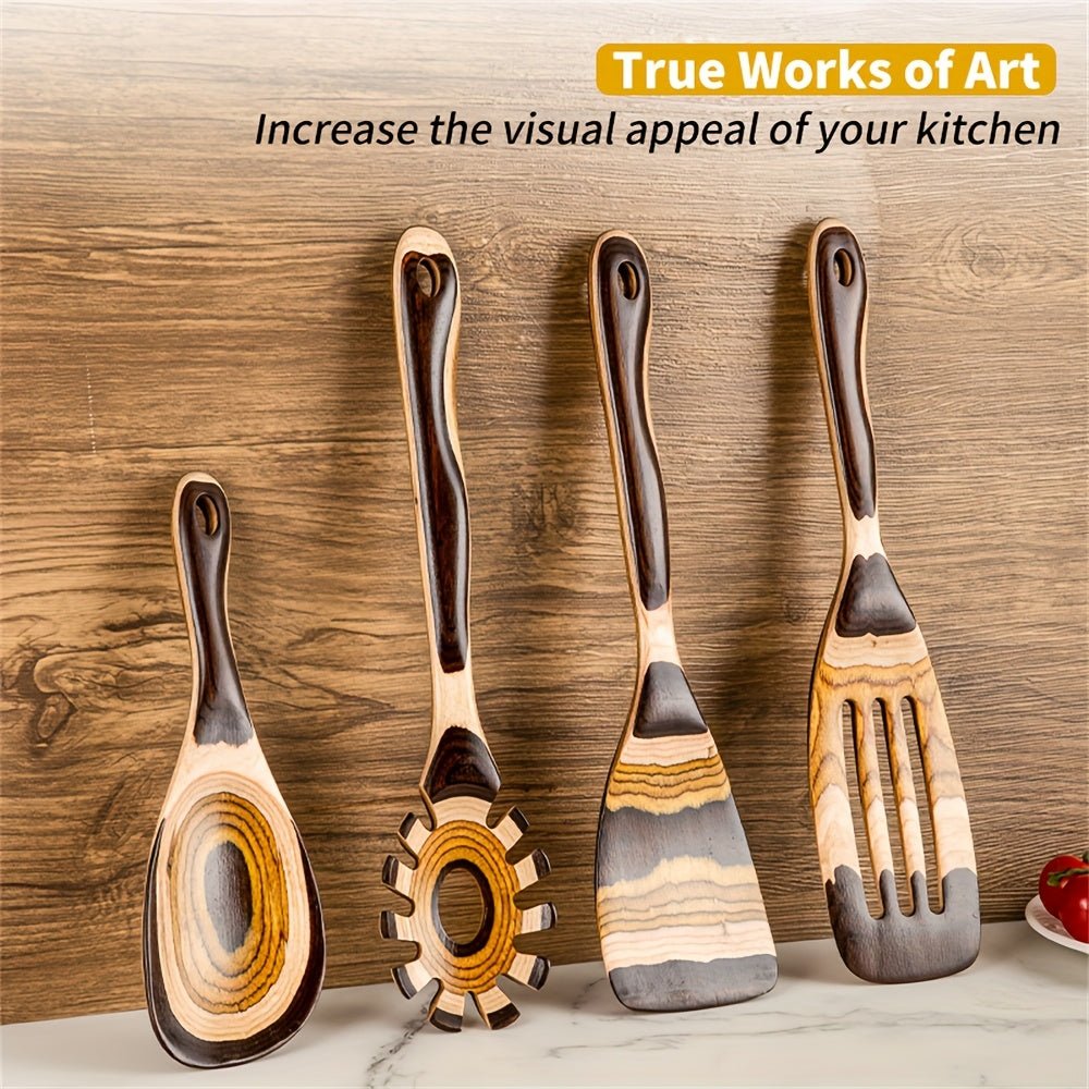 WOSPONFAN 7pc Pakkawood Spurtle Set NonStick Cooking Utensils - Blu Lotus Boutique