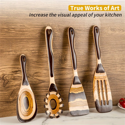 WOSPONFAN 7pc Pakkawood Spurtle Set NonStick Cooking Utensils - Blu Lotus Boutique