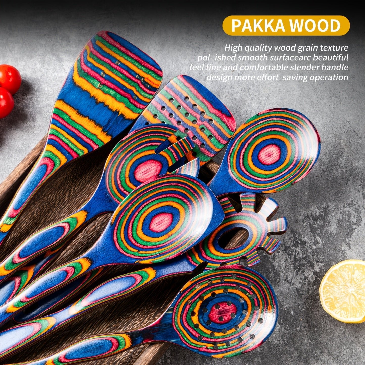 WOSPONFAN Pakkawood Kitchen Utensil Set for Cooking - Blu Lotus Boutique