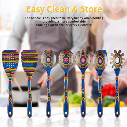 WOSPONFAN Pakkawood Kitchen Utensil Set for Cooking - Blu Lotus Boutique