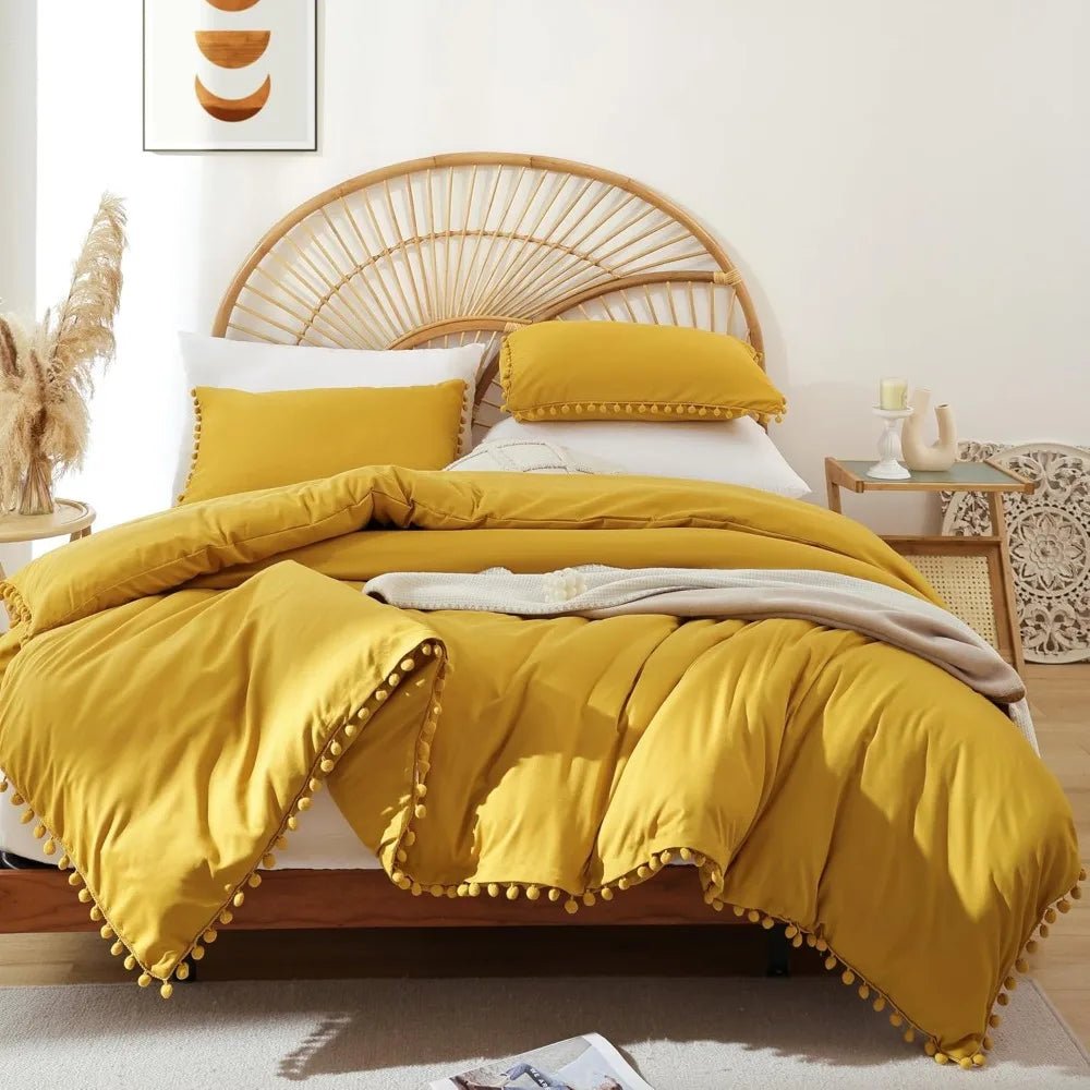 YIRDDEO Queen Comforter Set - Comforter Queen Size Sets with Ball Pom Fringe, Soft Bedding Set for All Seasons - 3 Pieces, 1 Com - Blu Lotus Boutique