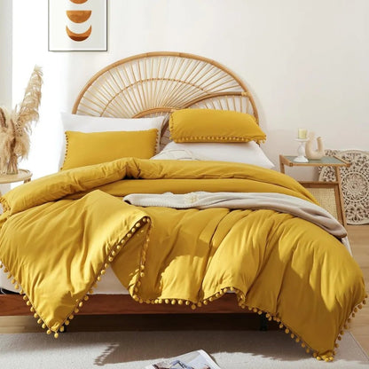 YIRDDEO Queen Comforter Set - Comforter Queen Size Sets with Ball Pom Fringe, Soft Bedding Set for All Seasons - 3 Pieces, 1 Com - Blu Lotus Boutique