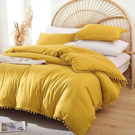 YIRDDEO Queen Comforter Set - Comforter Queen Size Sets with Ball Pom Fringe, Soft Bedding Set for All Seasons - 3 Pieces, 1 Com - Blu Lotus Boutique