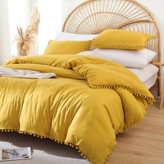 YIRDDEO Queen Comforter Set - Comforter Queen Size Sets with Ball Pom Fringe, Soft Bedding Set for All Seasons - 3 Pieces, 1 Com - Blu Lotus Boutique