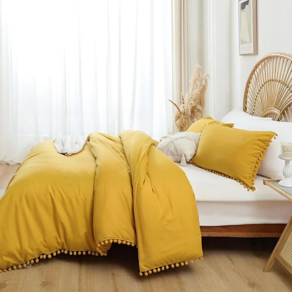 YIRDDEO Queen Comforter Set - Comforter Queen Size Sets with Ball Pom Fringe, Soft Bedding Set for All Seasons - 3 Pieces, 1 Com - Blu Lotus Boutique