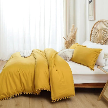 YIRDDEO Queen Comforter Set - Comforter Queen Size Sets with Ball Pom Fringe, Soft Bedding Set for All Seasons - 3 Pieces, 1 Com - Blu Lotus Boutique