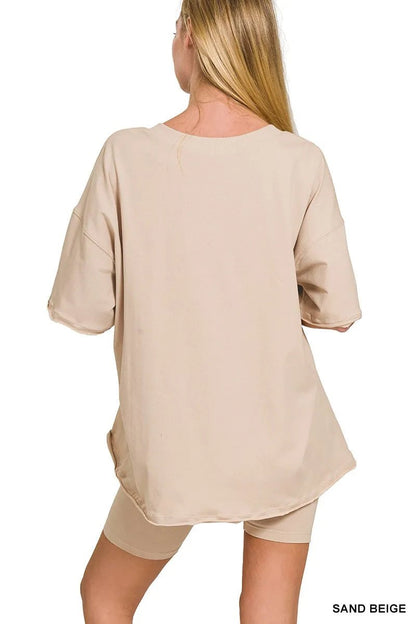 Zenana Cotton V - neck Top & Biker Shorts Set - Blu Lotus Boutique