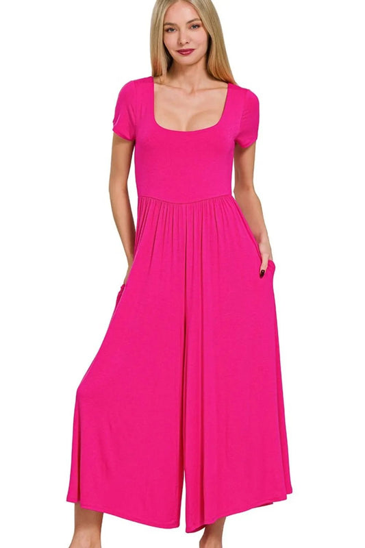 Zenana Double Layered Short Sleeve Jumpsuits - Blu Lotus Boutique