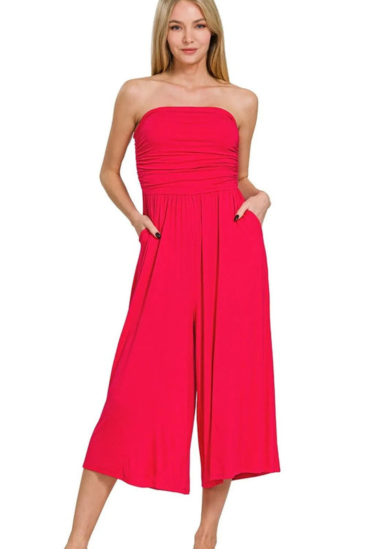 Zenana Double Layered Strapless Tube Top Jumpsuit - Blu Lotus Boutique