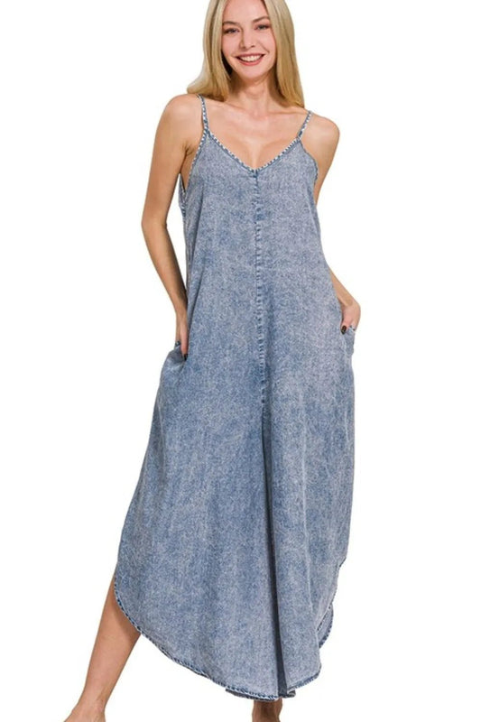 Zenana Lyocell Acid - Washed Jumpsuit - Blu Lotus Boutique
