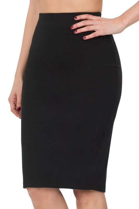 Zenana Premium Cotton Basic Knee Skirt - Blu Lotus Boutique