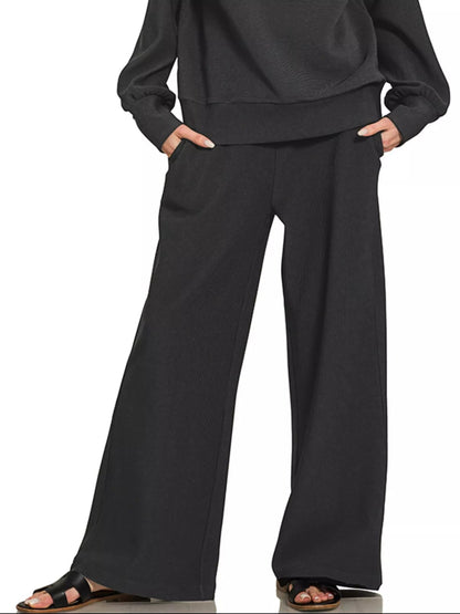Zenana Ribbed High Neck Half Zip Pullover & Pants Set - Blu Lotus Boutique