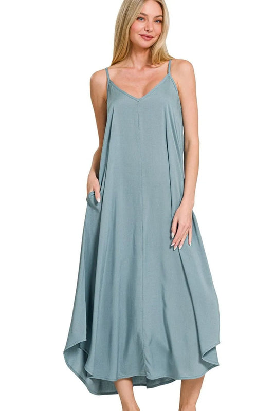 Zenana Woven Arc Hem Cami Dress With Flowy Pockets - Blu Lotus Boutique